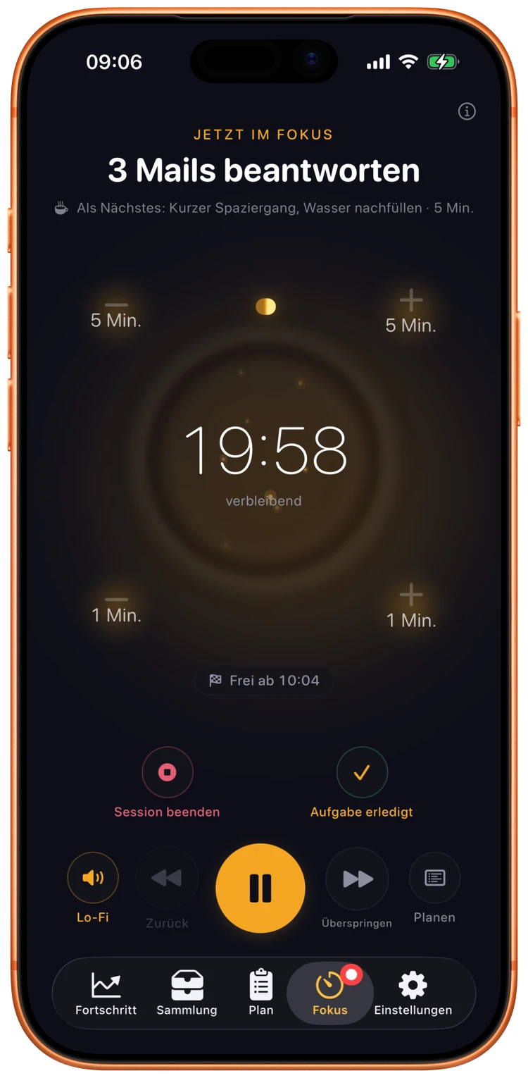 Fokus-Timer von Ebbi mit Countdown-Ring