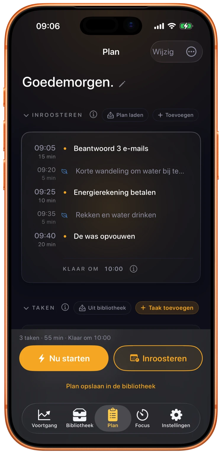 Ebbi plant een middag met taken en resets