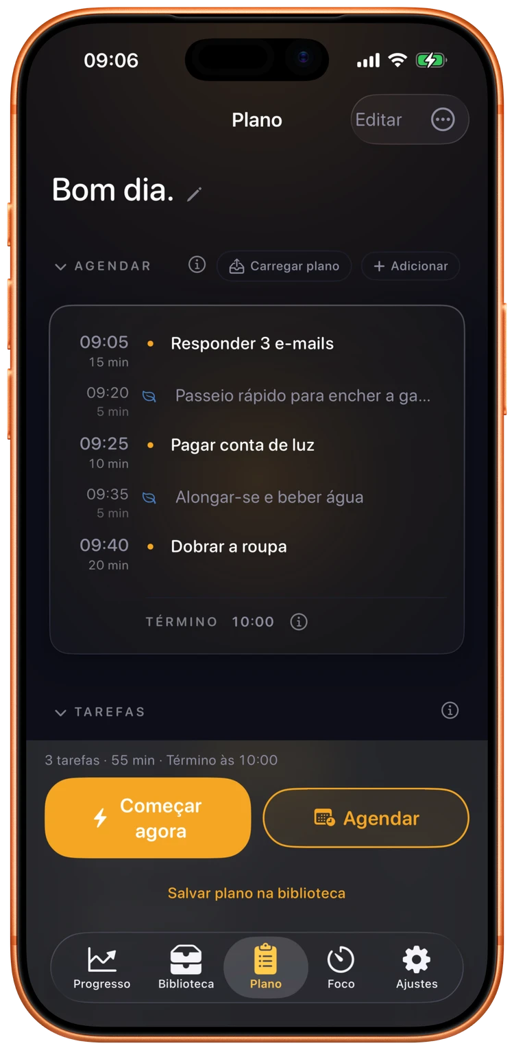 O Ebbi planejando uma tarde com tarefas e resets